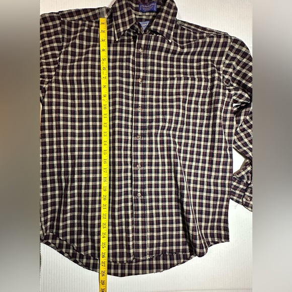 Sir Pendleton Shirt Mens Medium Brown Plaid Pure Virgin Wool Flannel Button Down - Picture 5 of 13